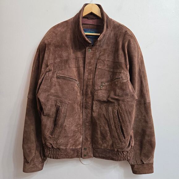 Weekends Mens Vintage 90s Brown Leather Suede Bomber Aviator Flight Jacket XL - Picture 1 of 12